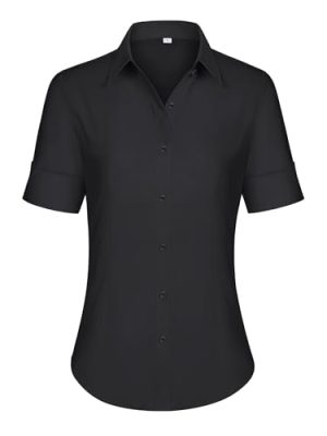 Short Sleeve Button Dress Shirts for Women Cotton Button Down Shirts for Women Slim Fit Blouse Top 3/4 Sleeve