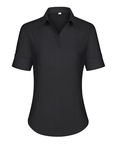 210K-rXoYmL.jpg Short Sleeve Button Dress Shirts for Women Cotton Button Down Shirts for Women Slim Fit Blouse Top 3/4 Sleeve