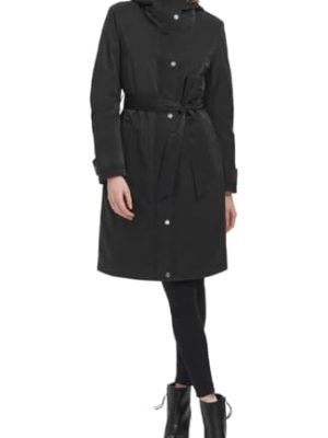 Women's Belted Sleeker Midweight Coat with Attached Hood