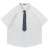 21J1PCJrVYL.jpg Button Down Shirts Oversized Unisex Plaid Tie Short Sleeve Shirt Casual Streetwear Summer Tops