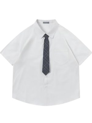 Button Down Shirts Oversized Unisex Plaid Tie Short Sleeve Shirt Casual Streetwear Summer Tops