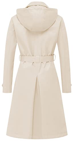 Women's Double Breasted Long Trench Coats Mid-Length Belted Overcoat Dress Jacket with Detachable Hood