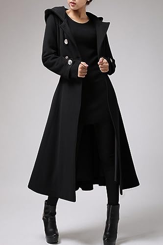 31-95MukNzL.jpg Womens Long Double-Breasted Hooded Coat Winter Warm Wool Trench Coat with Belts