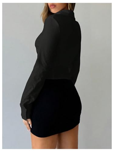 31-Ty4JVFoL.jpg Women's Button Down Ruched Blouse Long Sleeve Shirts Slim Fit Aesthetic Tops