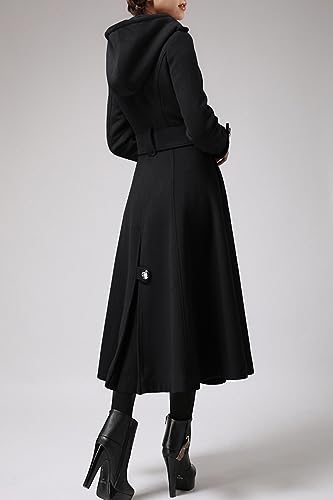 310AUHojN9L.jpg Womens Long Double-Breasted Hooded Coat Winter Warm Wool Trench Coat with Belts