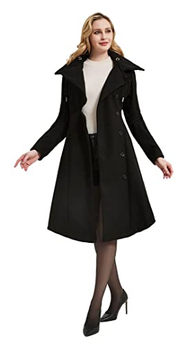 310VXdPRXUL.jpg Long Trench Pea Coat for Women - Wool Winter Trench Coat Goth Lapel Peacoat Outwear Thick Hood Pea Jacket Trenchcoat