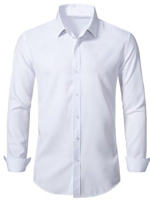 Stretch Mens Slim Fit Dress Shirts Formal Long Sleeve Button Down Shirts
