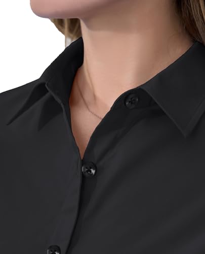 311FwlIBSnL.jpg Short Sleeve Button Dress Shirts for Women Cotton Button Down Shirts for Women Slim Fit Blouse Top 3/4 Sleeve