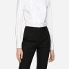 Women's White Tuxedo Button Up Shirt Long Sleeve Bib Collar Blouse Dressy Casual Tops