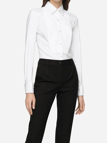 Women's White Tuxedo Button Up Shirt Long Sleeve Bib Collar Blouse Dressy Casual Tops