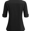 Women's Basic Button Down Shirts 3/4 Sleeve Stretch Button Up Dress Shirt Slim Fit Waitress Work Shirts