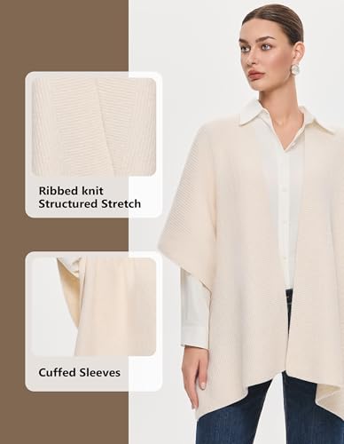 Womens Open Front Shawl Wraps Casual Chunky Warm Capes Ribbed Knit Poncho Travel Sweater for Fall Winter