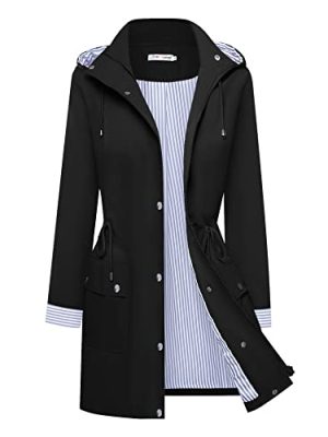 Rain Coats for Women Waterproof Rain Jacket Lightweight Windbreaker Outdoor Hooded Trench Coat