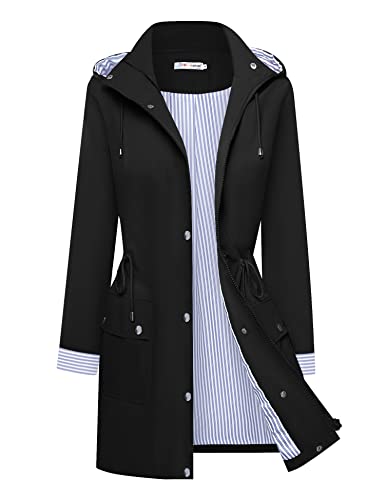 Rain Coats for Women Waterproof Rain Jacket Lightweight Windbreaker Outdoor Hooded Trench Coat