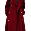 Women's Winter Double Breasted Midi Long Wool Pea Coat Notch Lapel Winter Trench Coat