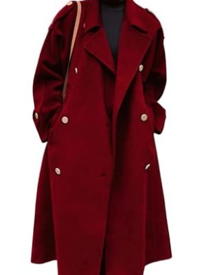 Women's Winter Double Breasted Midi Long Wool Pea Coat Notch Lapel Winter Trench Coat