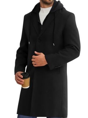317ocybDXWL.jpg Mens Trench Coat Single Breasted Mid-Long Pea Coat Classic Winter Business Jacket with Detachable Hood