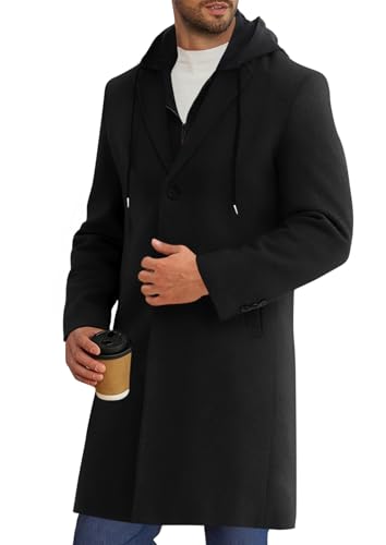 317ocybDXWL.jpg Mens Trench Coat Single Breasted Mid-Long Pea Coat Classic Winter Business Jacket with Detachable Hood