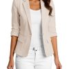 31877E8Z6nL.jpg 2025 Women's Summer Linen Blazer 3/4 Sleeve Lightweight Fully-Lined Slim Elegant Casual Work Jacket with Pockets