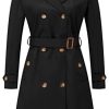 Women's Long Trench Coat Double-Breasted Classic Lapel Overcoat Belted Slim Outerwear Coat with Detachable Hood