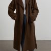 Women's Winter Double Breasted Wool Coat Long Sleeve Notch Lapel Midi Long Winter Trench Coat with Belt