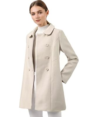 Women's Peter Pan Collar Double Breasted Winter Long Trench Pea Coat