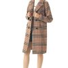 Women's Winter Oversize Lapel Collar Woolen Plaid Double Breasted Long Peacoat Jacket