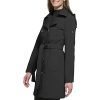 Women's Double Breasted Belted Rain Jacket with Removable Hood