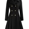 2024 Women's Fashion Trench Coat Notch Lapel Double Breasted Thick A Line Pea Coats Jacket with Pockets(S-2XL)