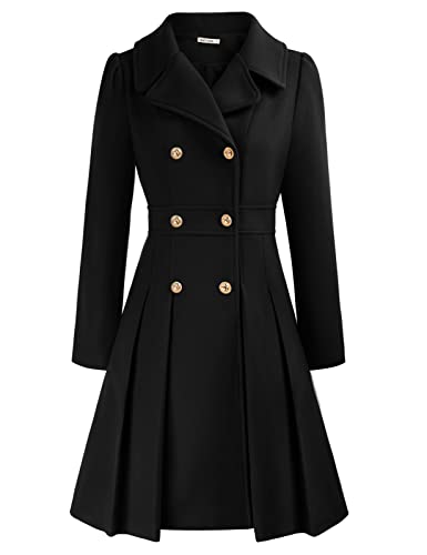 2024 Women's Fashion Trench Coat Notch Lapel Double Breasted Thick A Line Pea Coats Jacket with Pockets(S-2XL)