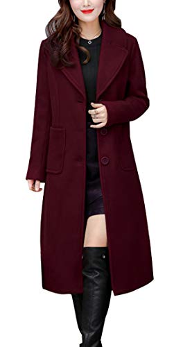 Women's Big Notch Lapel Single Breasted Mid-Long Wool Blend Coat