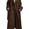 Women's Winter Double Breasted Wool Coat Long Sleeve Notch Lapel Midi Long Winter Trench Coat with Belt