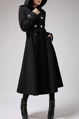31IoMnYmcIL.jpg Womens Long Double-Breasted Hooded Coat Winter Warm Wool Trench Coat with Belts