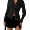 31J5dhkc6L.jpg Women's Button Down Ruched Blouse Long Sleeve Shirts Slim Fit Aesthetic Tops