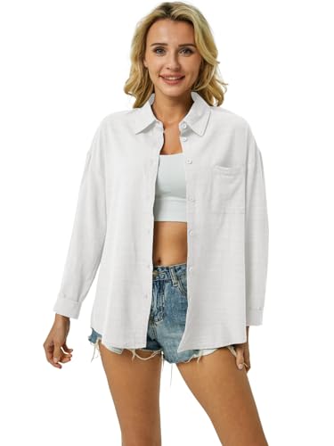 31JDaxB-goL.jpg Womens Button Down Shirts Cotton Linen Long Sleeve Dress Shirts Casual Summer Tops Work Blouses with Pockets