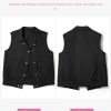 Womens Vests 2025 Fall Outerwear Button-Down Lapel Collar Elastic Hem Sleeveless Jacket Cargo Vest