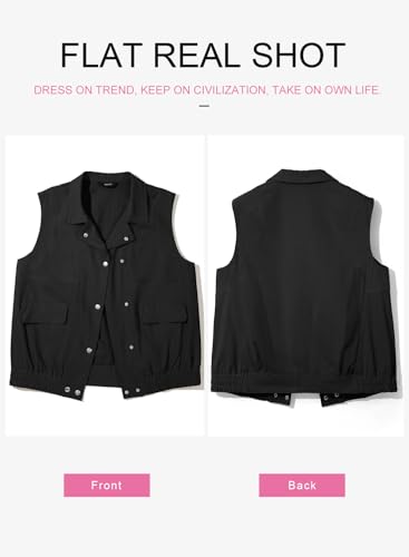 Womens Vests 2025 Fall Outerwear Button-Down Lapel Collar Elastic Hem Sleeveless Jacket Cargo Vest