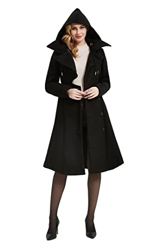 31MVMJynzEL.jpg Long Trench Pea Coat for Women - Wool Winter Trench Coat Goth Lapel Peacoat Outwear Thick Hood Pea Jacket Trenchcoat