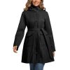 Womens Trench Coat Waterproof Rain Jacket Rain-blocking Brim Detachable Hood Raincoat with Belt Outdoor Travel