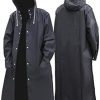 Men Black Waterproof Long Raincoat Rain Coat Hooded Trench Jacket Outdoor Hiking -yuyi