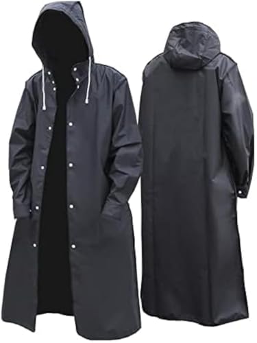 Men Black Waterproof Long Raincoat Rain Coat Hooded Trench Jacket Outdoor Hiking -yuyi