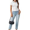 Women's Collared V Neck Button Down Ruched Slim Fit Short Sleeve Work Shirt Blouse