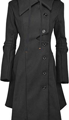 Long Trench Pea Coat for Women - Wool Winter Trench Coat Goth Lapel Peacoat Outwear Thick Hood Pea Jacket Trenchcoat