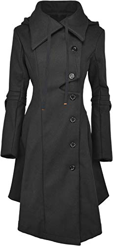 31RialTjwKL.jpg Long Trench Pea Coat for Women - Wool Winter Trench Coat Goth Lapel Peacoat Outwear Thick Hood Pea Jacket Trenchcoat