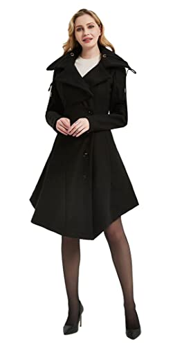 31Rx77rhneL.jpg Long Trench Pea Coat for Women - Wool Winter Trench Coat Goth Lapel Peacoat Outwear Thick Hood Pea Jacket Trenchcoat