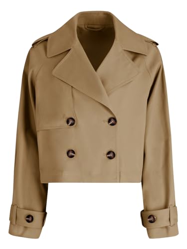 31SjwACkT8L.jpg Womens Cropped Trench Coat Lapel Double Breasted Short Jacket Outwear