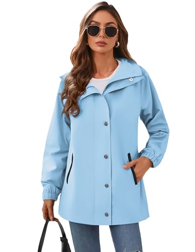 Women's Waterproof Rain Jacket With Hood - Lightweight Windbreaker Raincoat With Pockets for Outdoor