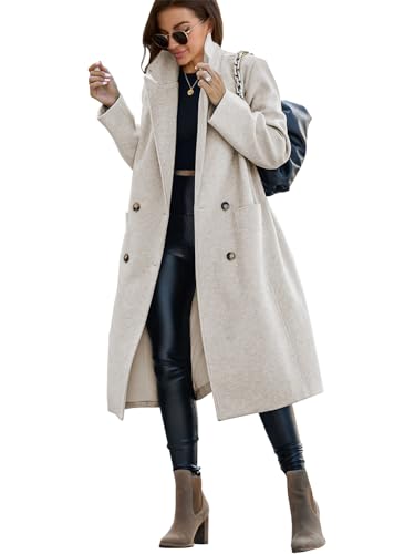 31YTVI3sPLL.jpg Womens Trench Coat Winter Lapel Double Breasted Long Pea Coat Casual Work Office Overcoat with Pocket