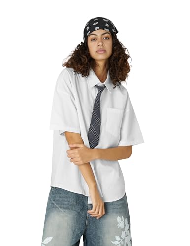31Ym5IK6ZaL.jpg Button Down Shirts Oversized Unisex Plaid Tie Short Sleeve Shirt Casual Streetwear Summer Tops