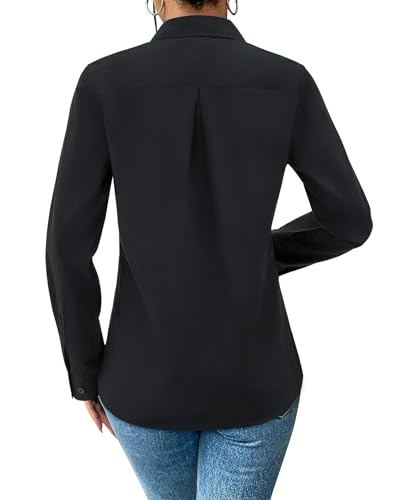Womens Button Down Shirt Dress Shirts Cotton Long Sleeve Wrinkle Free Work Office Shirt Regular Fit Blouse Top